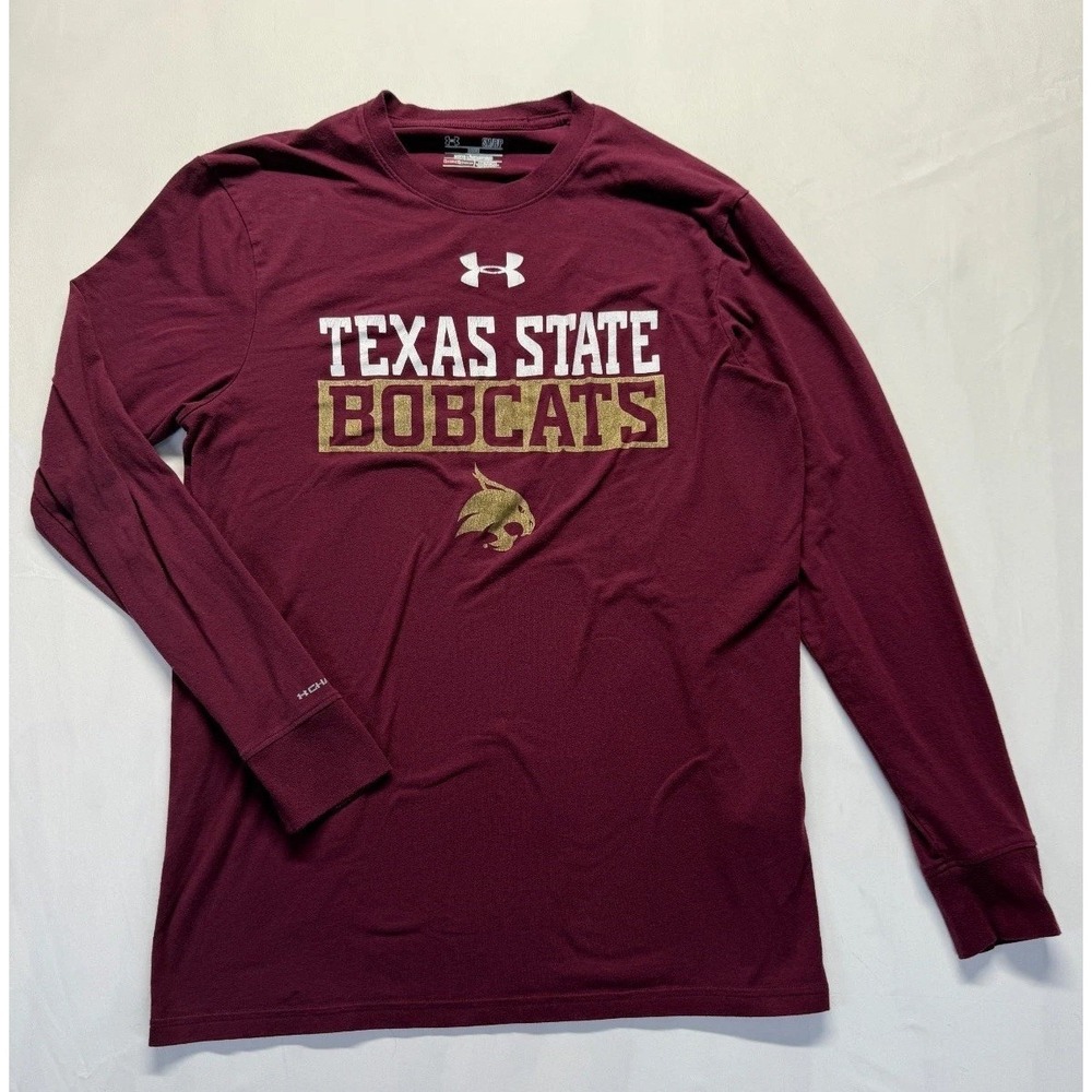 Texas State Bobcats T Shirt Mens Small Red Under Armour NCAA HeatGear Loose Fit